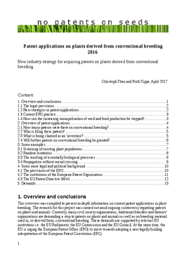 Couverture du rapport: Patent Applications on Plants Derived from Conventional Breeding